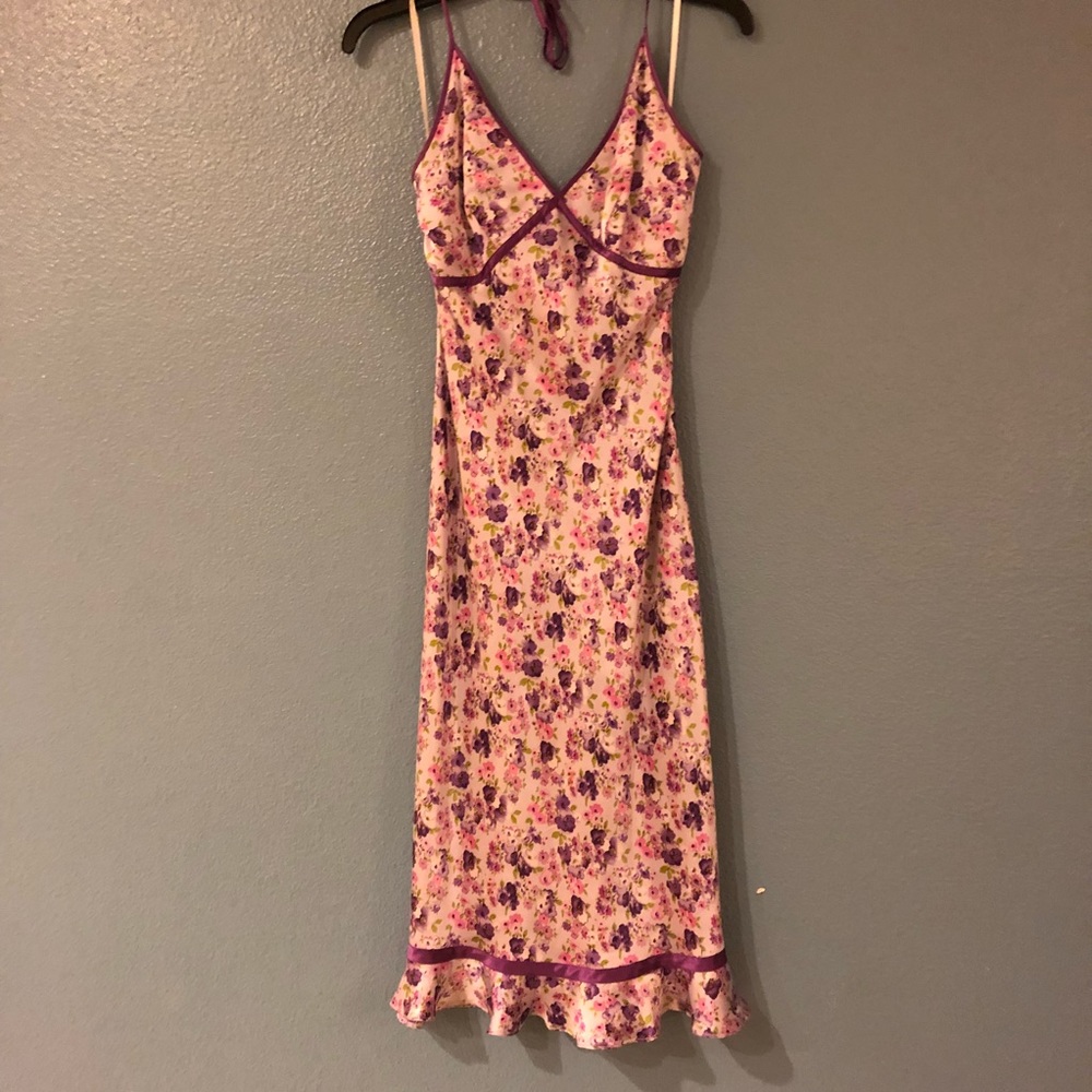 EXPRESS Silk Purple Floral Dress 1/2 Small XS